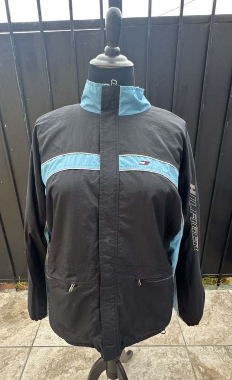 Hilfiger Athletics Vintage Black and Blue Lightweight Windbreaker Jacket